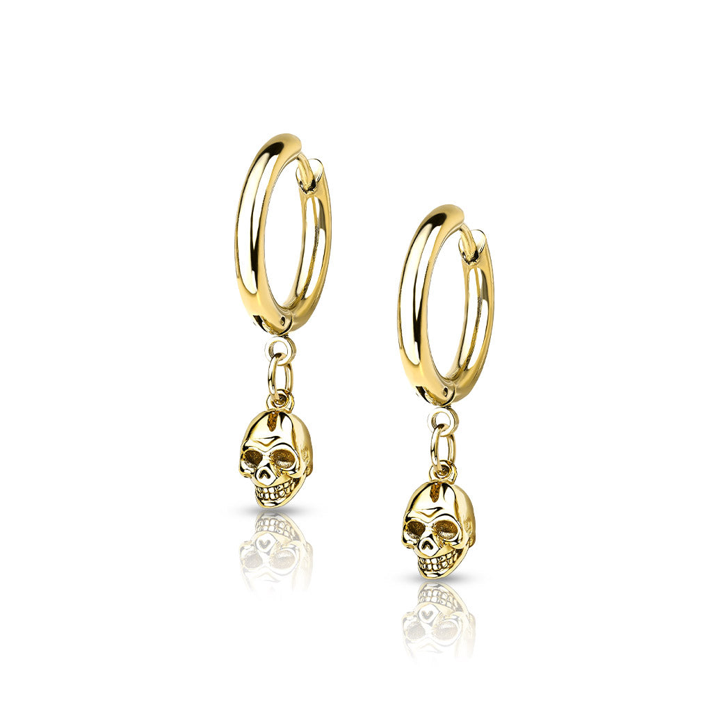 Pair Of Hoop Earrings With Skull Dangle - N12