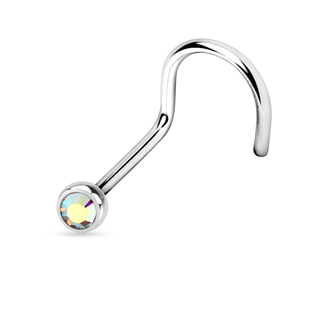 20G Solid Titanium CZ Bezel Nose Screw- F23