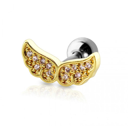 Gold Angel Wing Ball Back Stud- J27