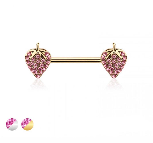 Cubic Zirconia Strawberry Nipple Bar- D3