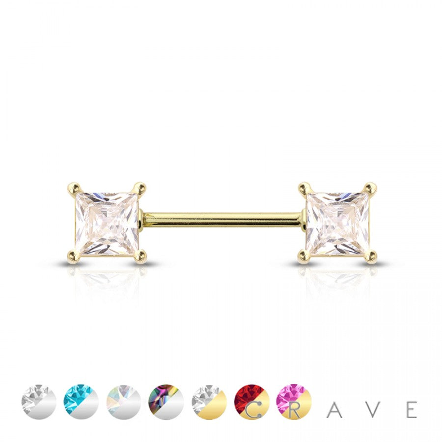 Square CZ Prong Set Nipple Bar- D24