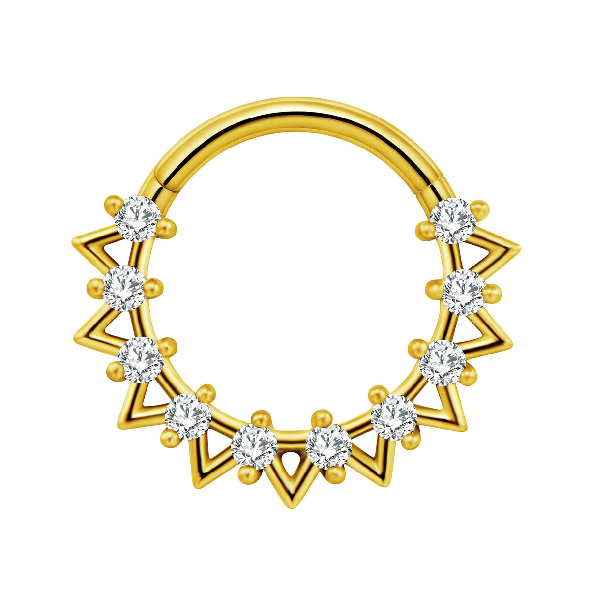 Surgical Steel Spiked CZ Hinged Ring