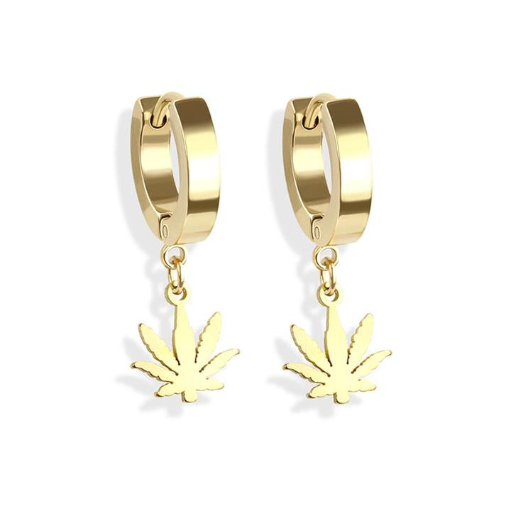 Stainless Steel Hoop - Small Marijuana Dangle