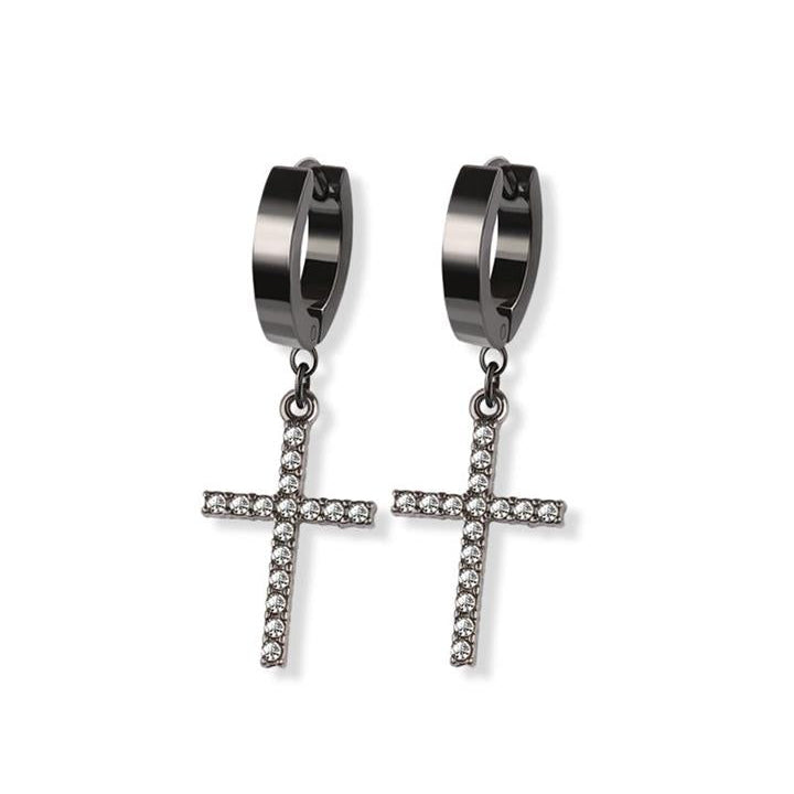 Stainless Steel Hoop - CZ Paved Cross Dangle