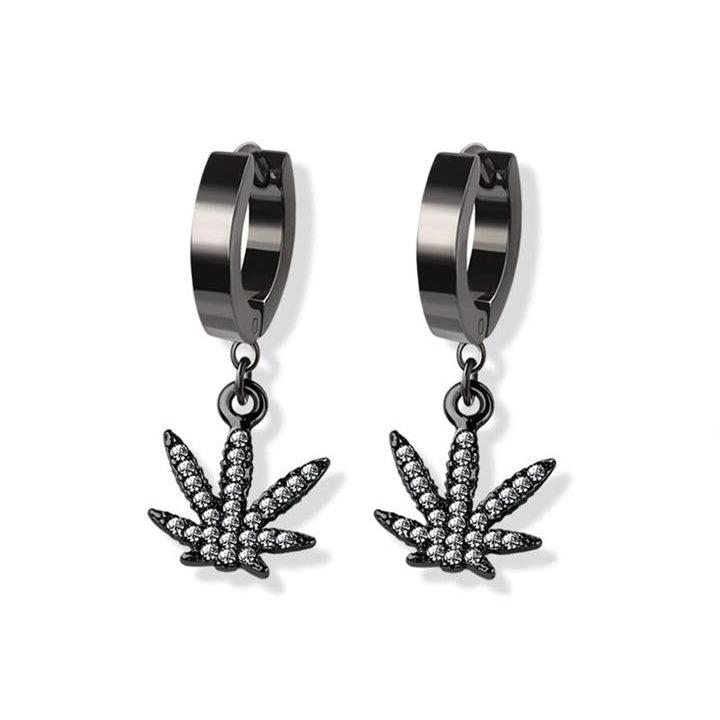 Stainless Steel Hoop - CZ Marijuana Dangle