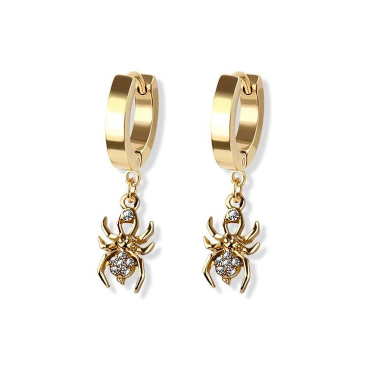 Stainless Steel Hoop - CZ Paved Spider Dangle