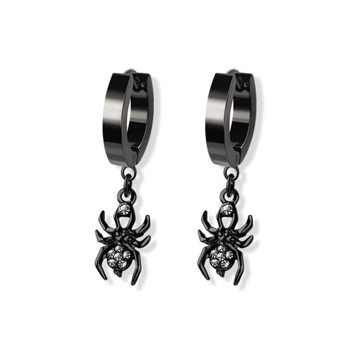 Stainless Steel Hoop - CZ Paved Spider Dangle