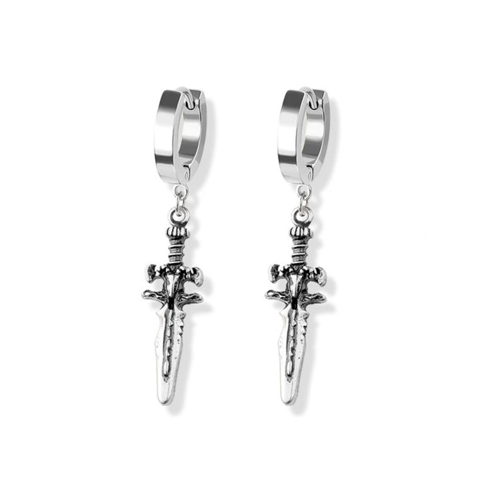 Stainless Steel Hoop - Runic Dagger Dangle