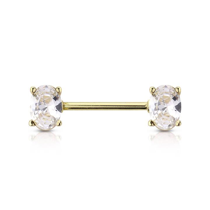 Surgical Steel Nipple Bar CZ Oval Ends
