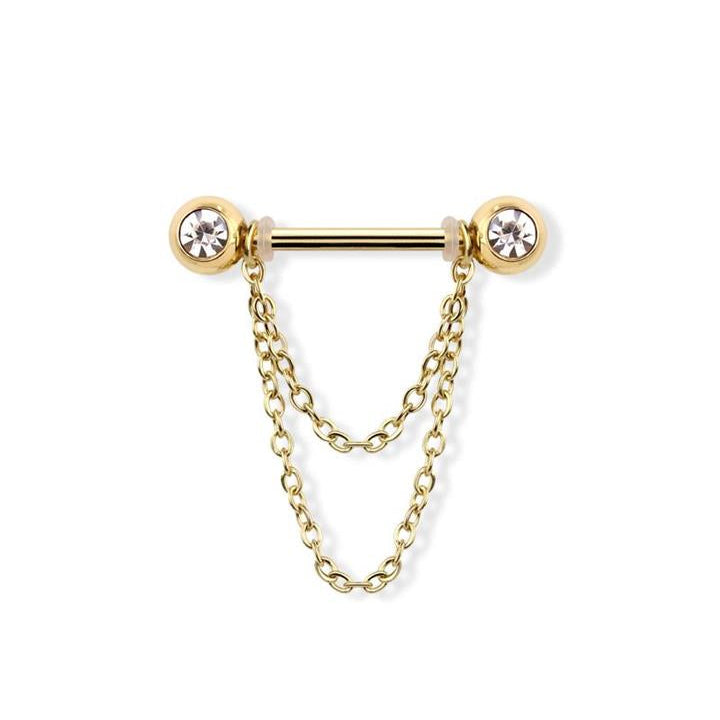 Surgical Steel Nipple Bar Double Chain