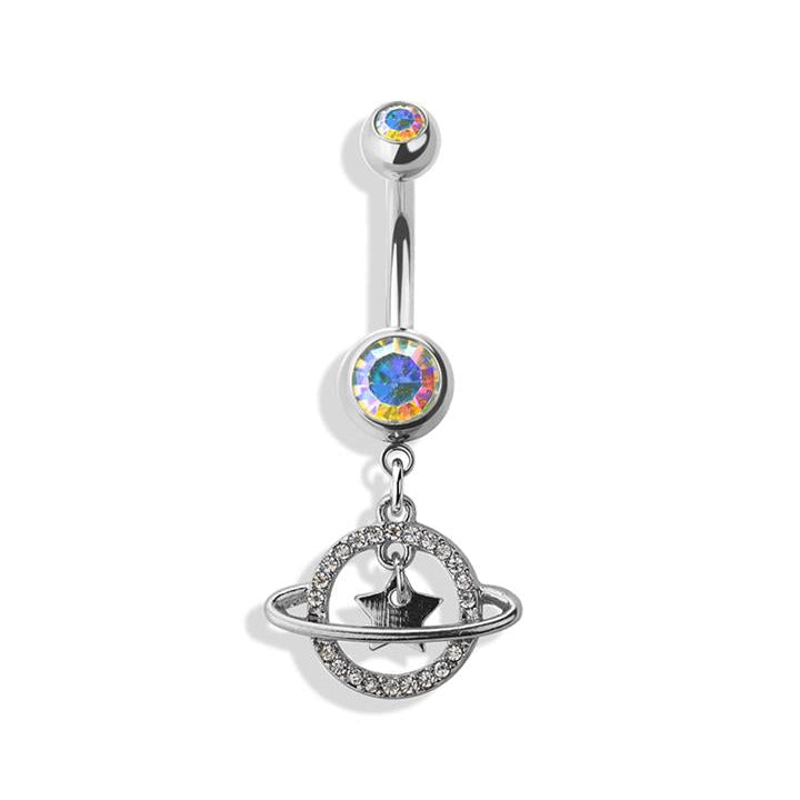 Surgical Steel Belly Bar Star Saturn Dangle