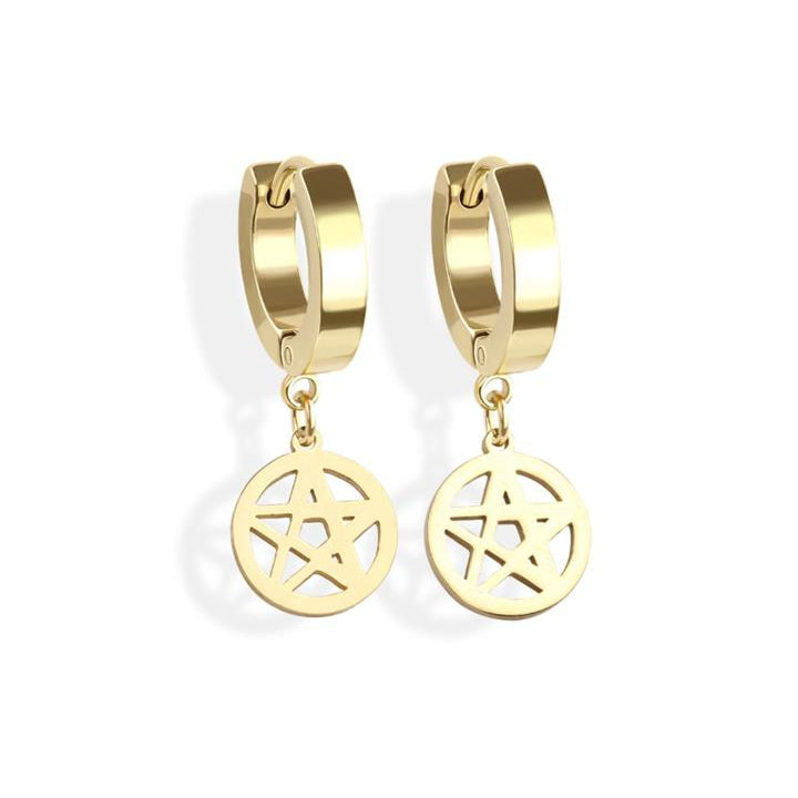 Stainless Steel Hoop - Pentagram Dangle
