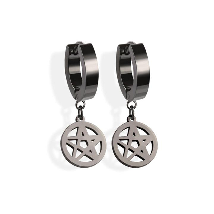 Stainless Steel Hoop - Pentagram Dangle