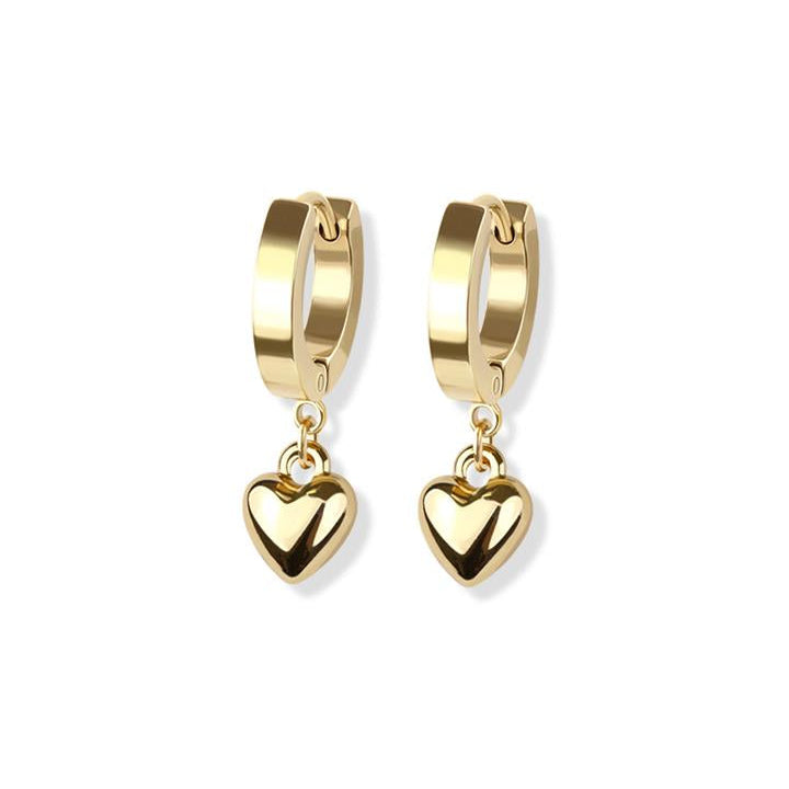 Stainless Steel Hoop - Heart Dangle