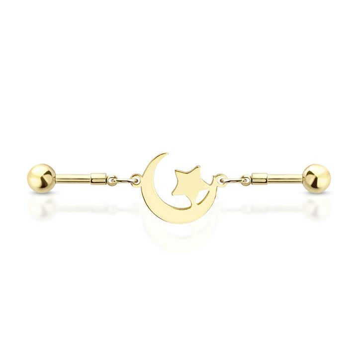 Surgical Steel Industrial Bar Moon and Star