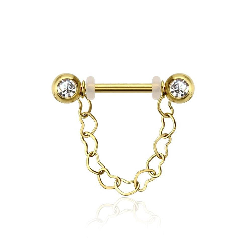 Surgical Steel Nipple Bar Heart Chain