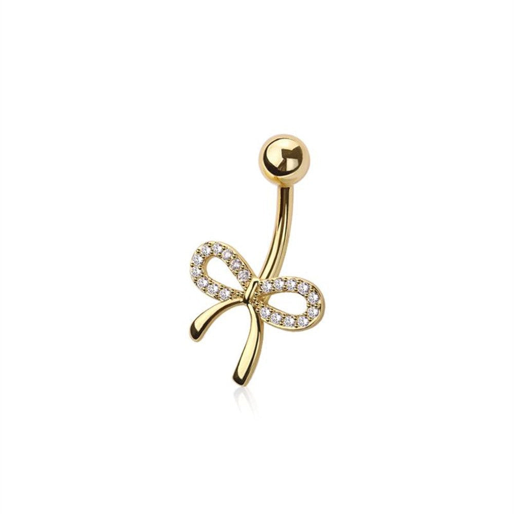 Surgical Steel CZ Ribbon Belly Bar
