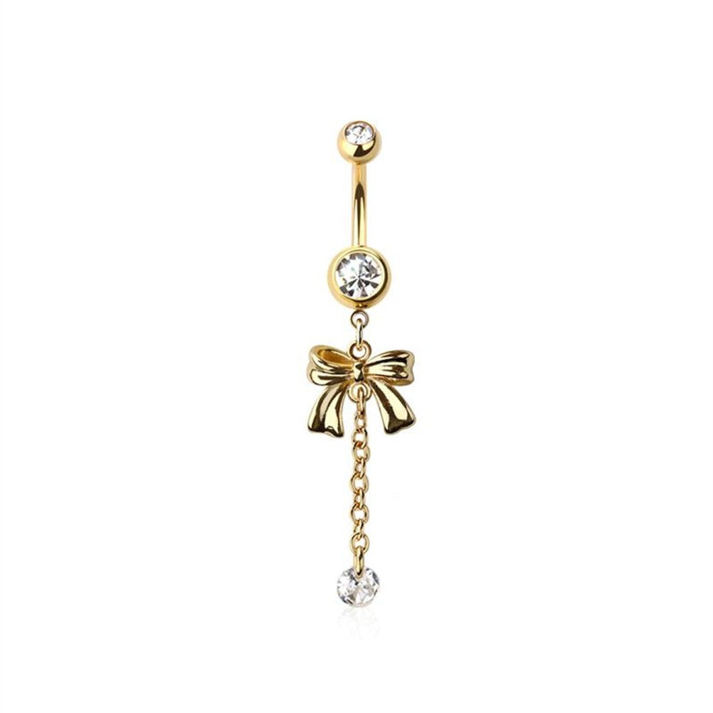 Surgical Steel Bow with Bezel Dangle Belly Bar