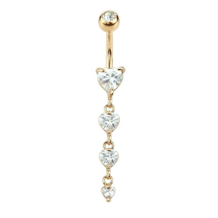 Surgical Steel CZ Heart Cascade Dangle Belly Bar