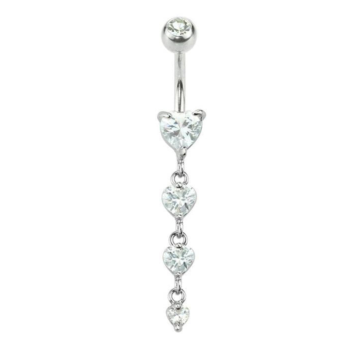 Surgical Steel CZ Heart Cascade Dangle Belly Bar