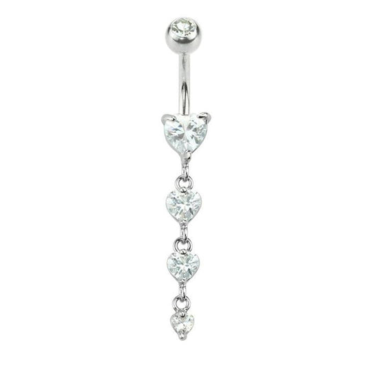 Surgical Steel CZ Heart Cascade Dangle Belly Bar