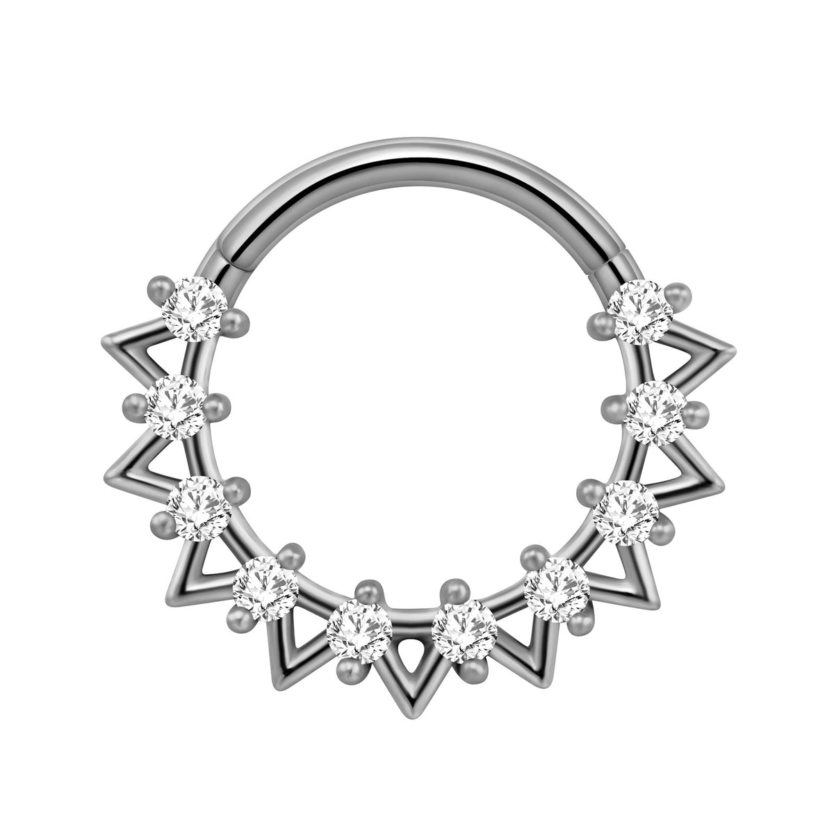 Surgical Steel Spiked CZ Hinged Ring
