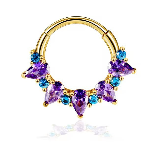 Surgical Steel Colourful Decor Hinged Ring