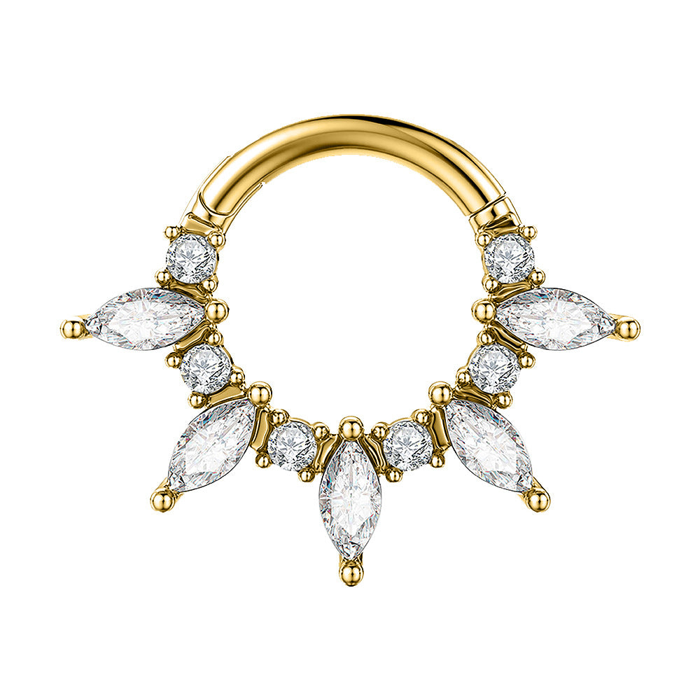 Surgical Steel CZ Rays Hinged Ring