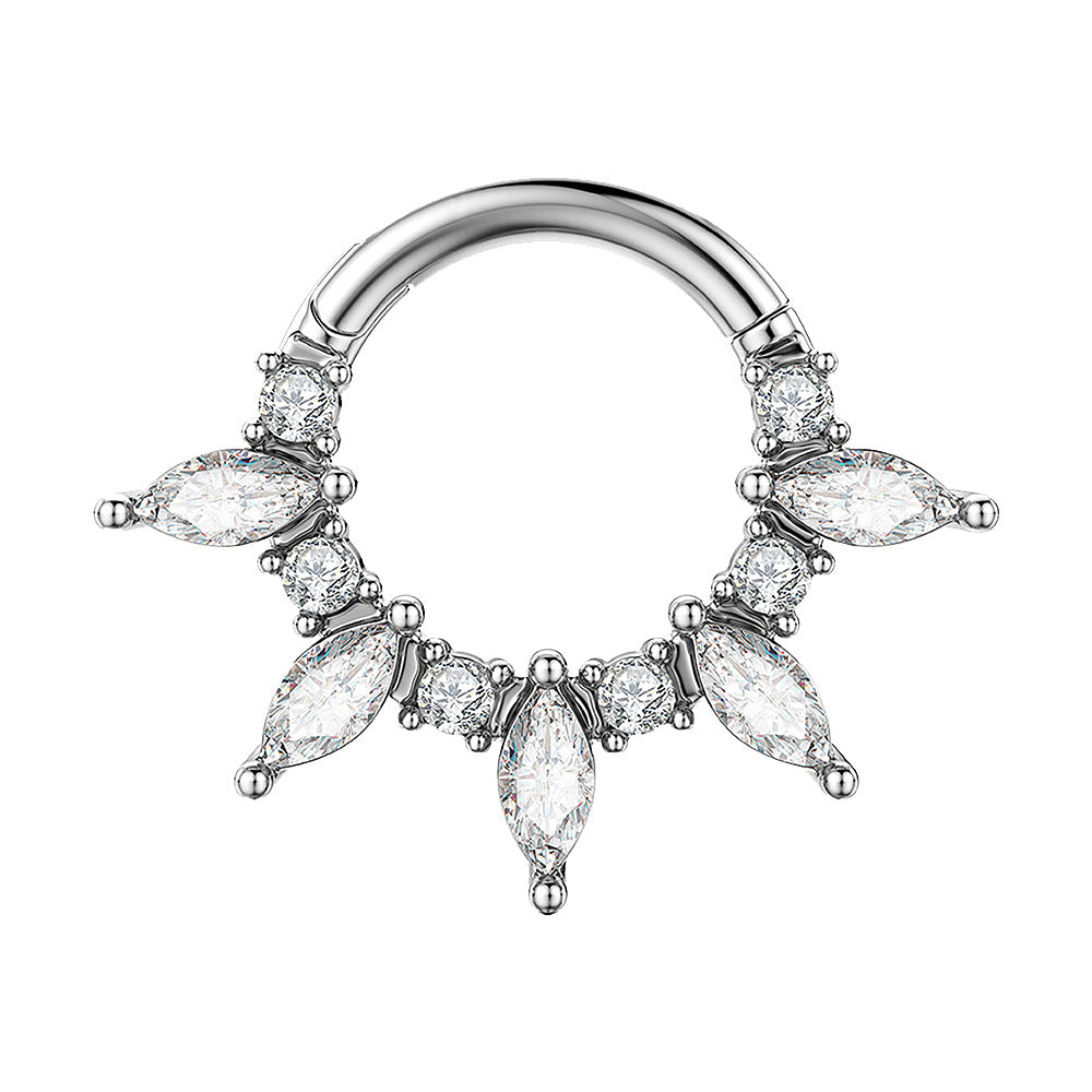 Surgical Steel CZ Rays Hinged Ring
