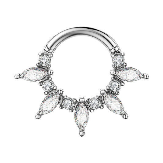 Surgical Steel CZ Rays Hinged Ring