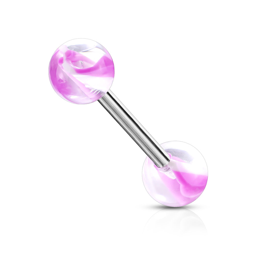 Surgical Steel Tongue Bar with Marble Acrylic Balls