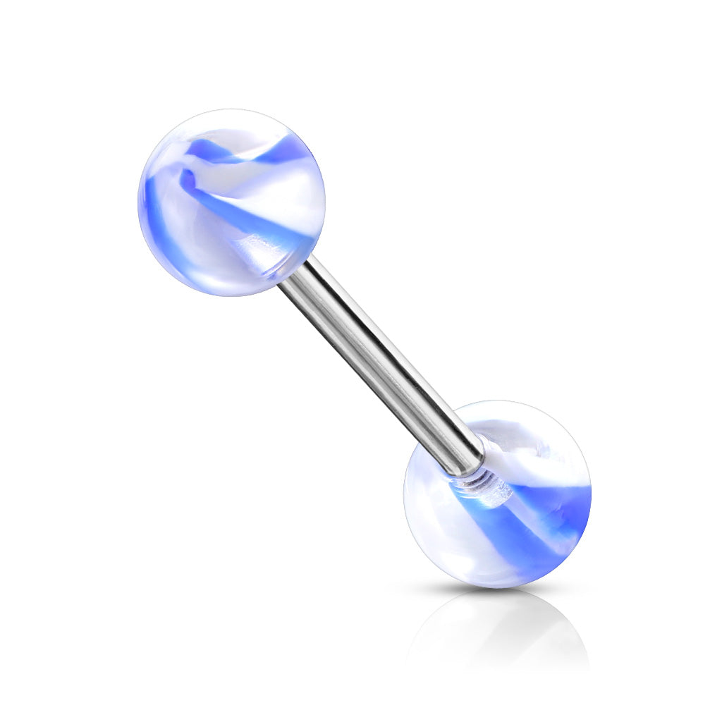 Surgical Steel Tongue Bar with Marble Acrylic Balls