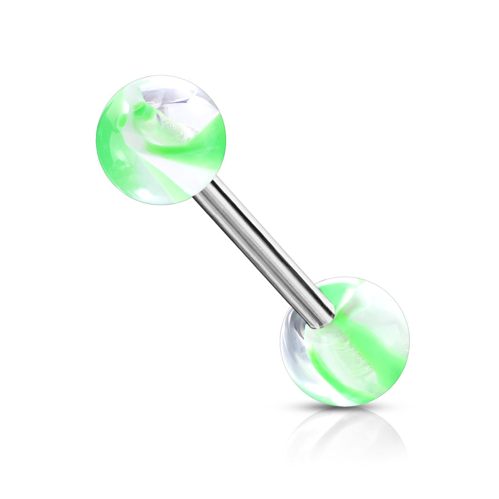 Surgical Steel Tongue Bar with Marble Acrylic Balls