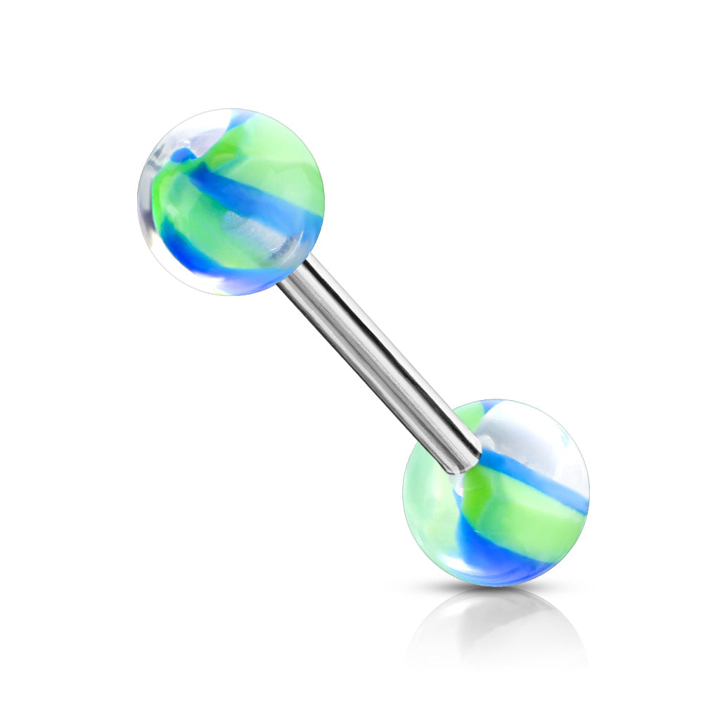 Surgical Steel Tongue Bar with Marble Acrylic Balls