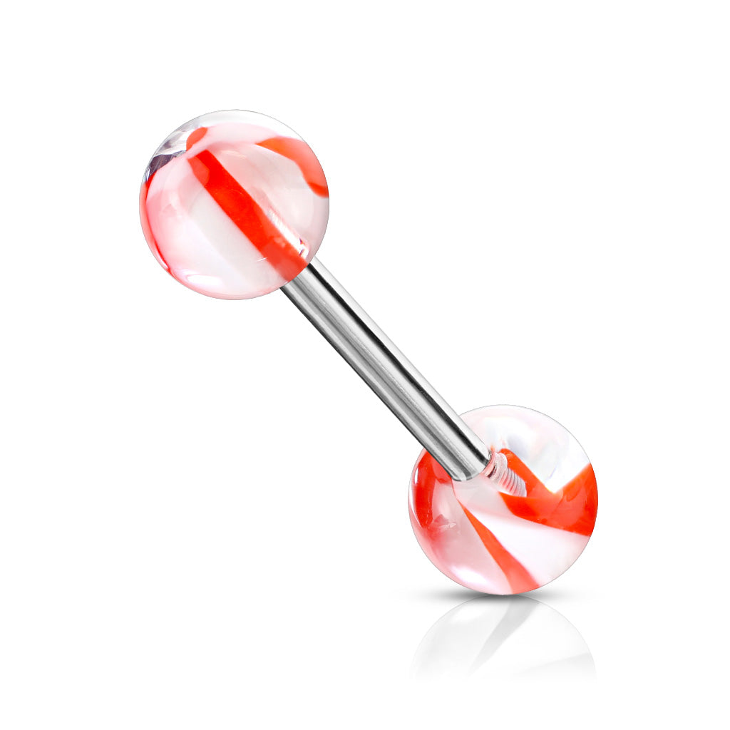 Surgical Steel Tongue Bar with Marble Acrylic Balls