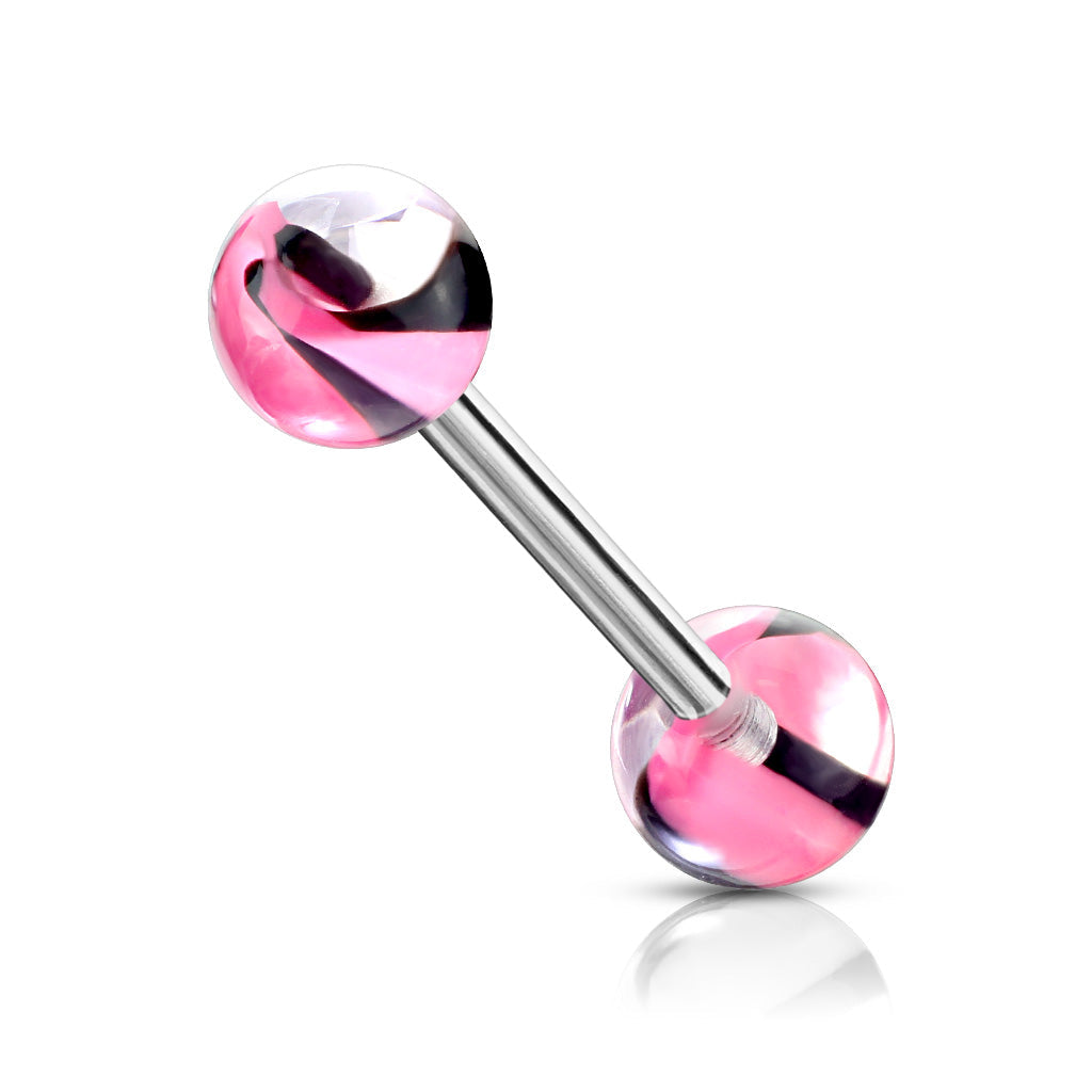 Surgical Steel Tongue Bar with Marble Acrylic Balls