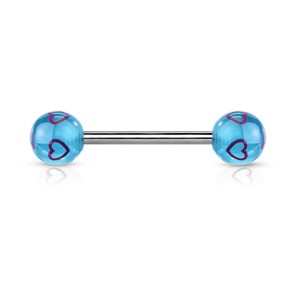 Surgical Steel Tongue Bar Multi Heart Acrylic Balls