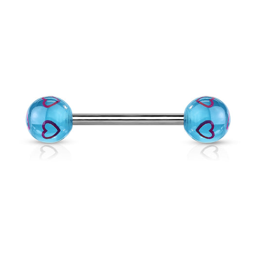 Surgical Steel Tongue Bar Multi Heart Acrylic Balls