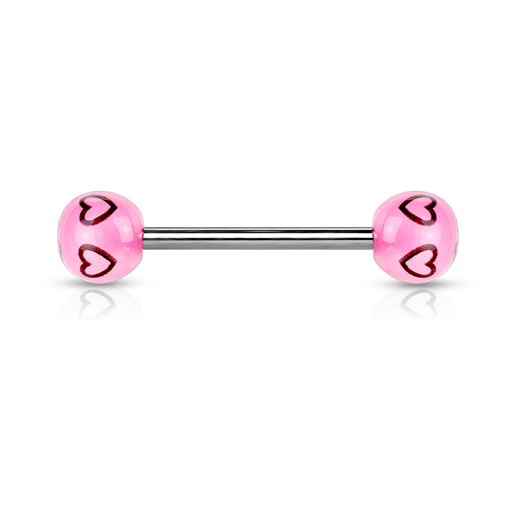 Surgical Steel Tongue Bar Multi Heart Acrylic Balls