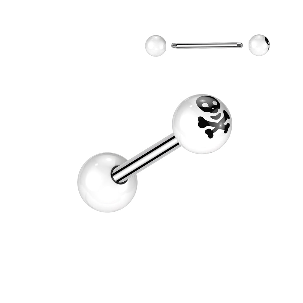 Surgical Steel Tongue Bar Crossbone Acrylic Balls