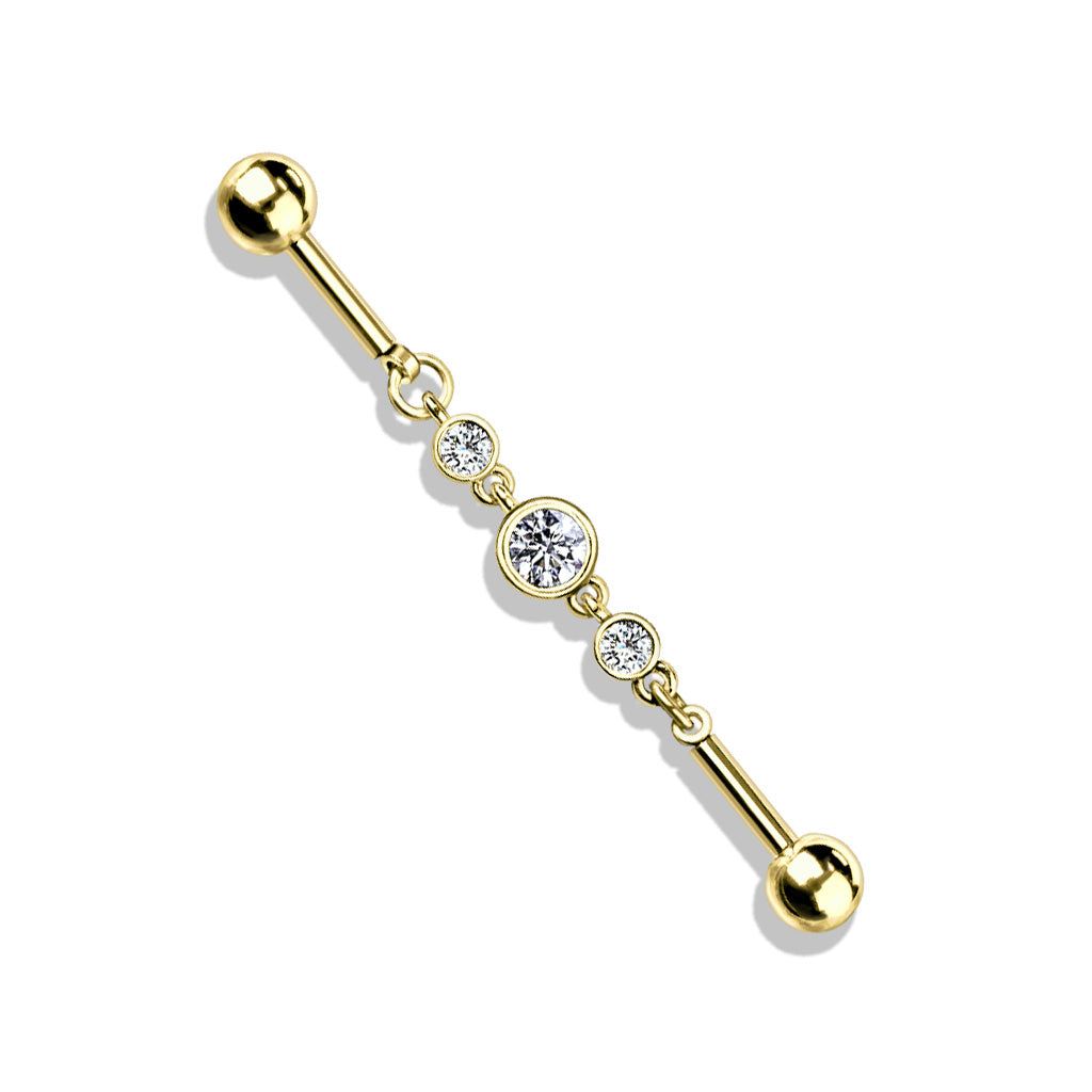 Surgical Steel Industrial Bar Triple CZ Chain