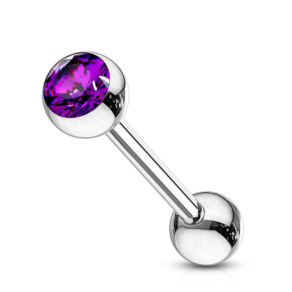 Surgical Steel Silver Tongue Bar with Gem