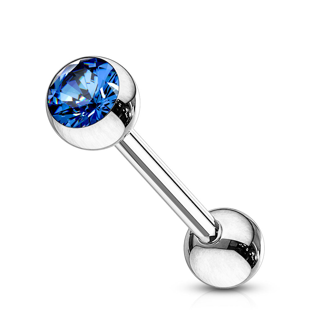Surgical Steel Silver Tongue Bar with Gem