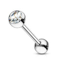 Surgical Steel Silver Tongue Bar with Gem