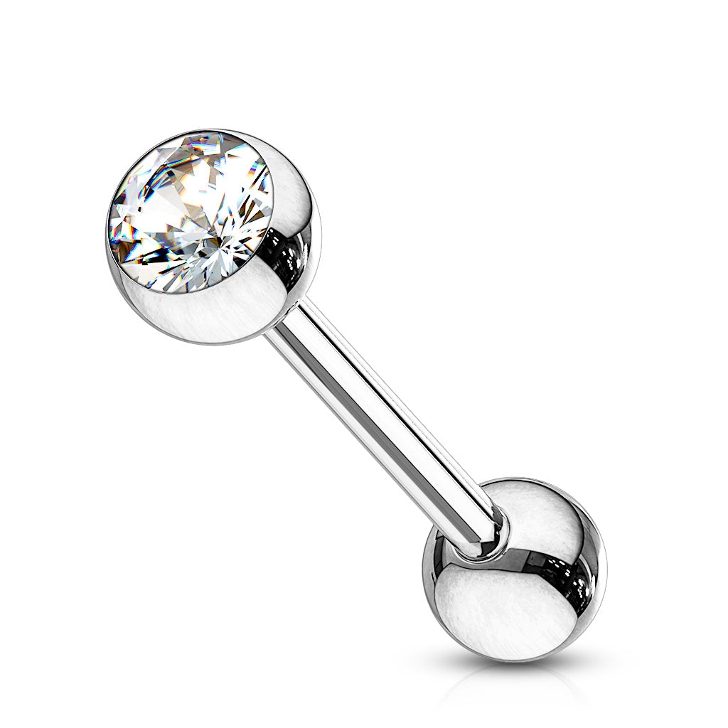 Surgical Steel Silver Tongue Bar with Gem