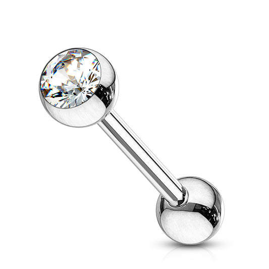 Surgical Steel Silver Tongue Bar with Gem