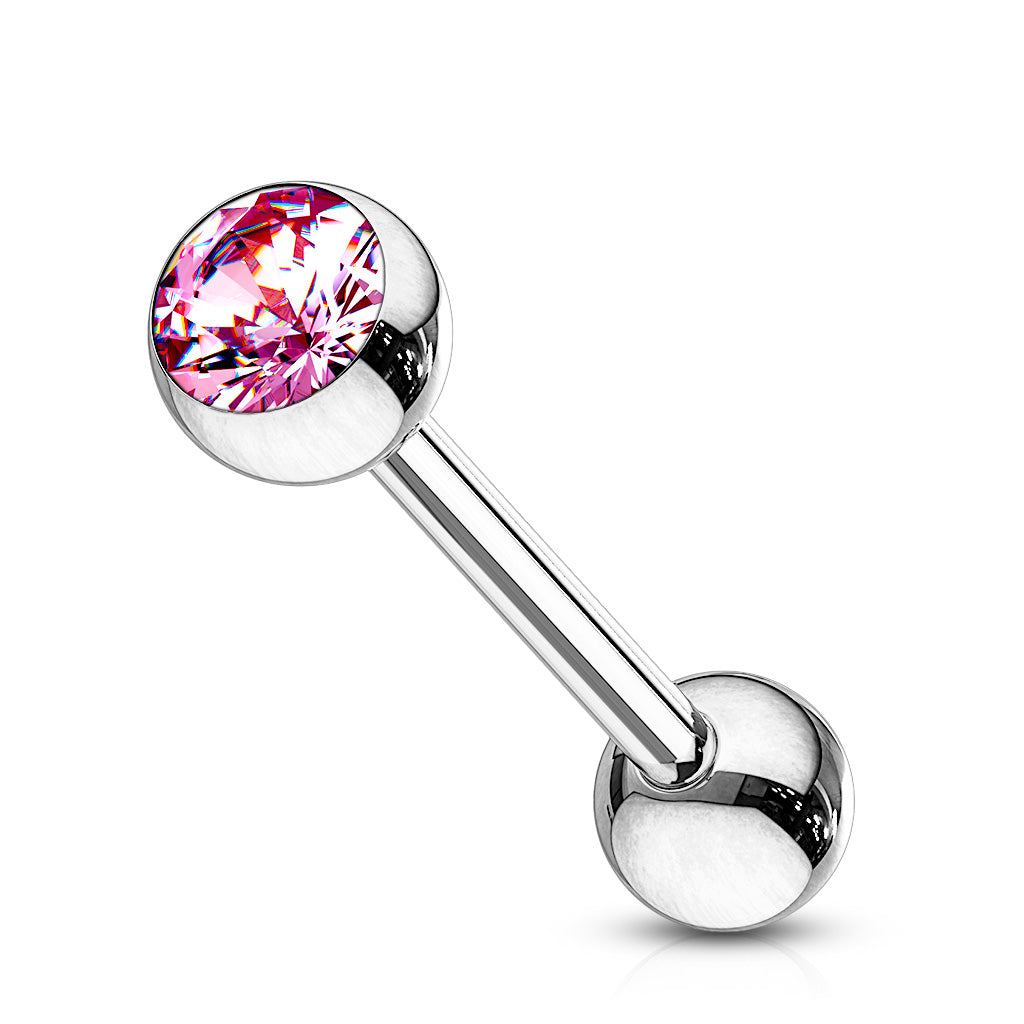 Surgical Steel Silver Tongue Bar with Gem