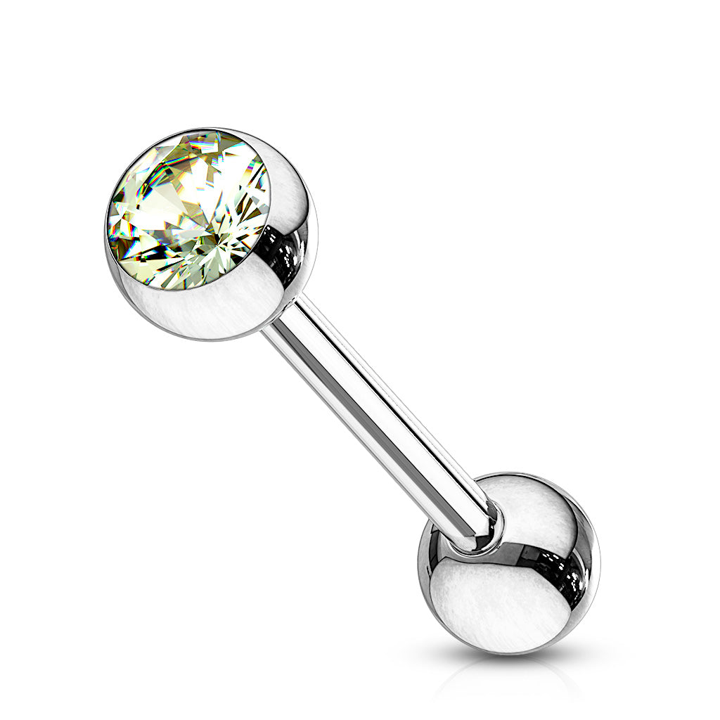 Surgical Steel Silver Tongue Bar with Gem