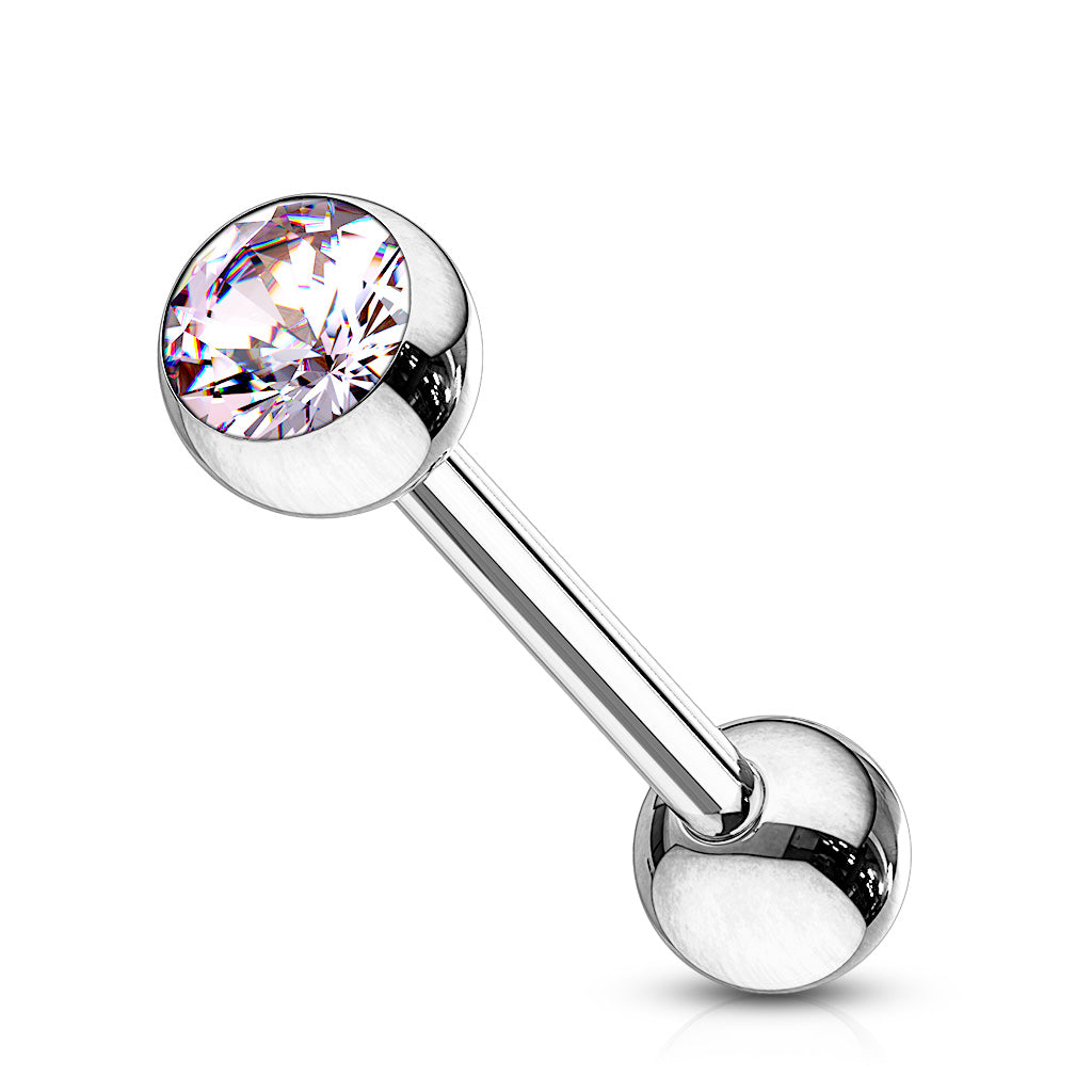 Surgical Steel Silver Tongue Bar with Gem