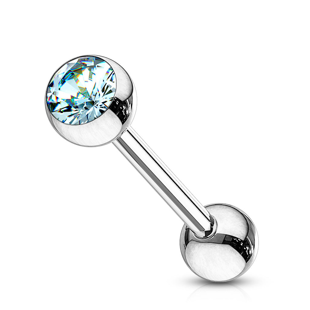 Surgical Steel Silver Tongue Bar with Gem